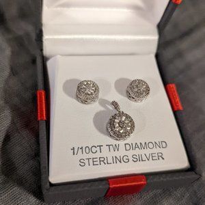 1/10 CTTW Diamond Stud Earrings & 1/10 CTTW Diamond Pendant Set